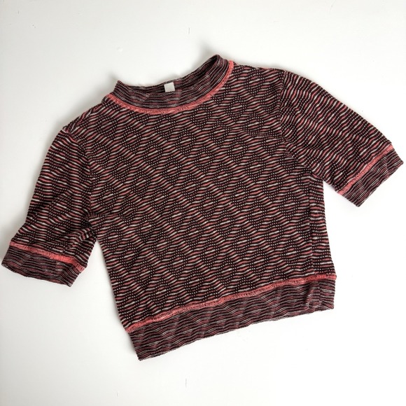 Free People Intimately Cropped Knit Baby Tee Womens XS Retro Y2K Geometric Boho - Picture 1 of 8